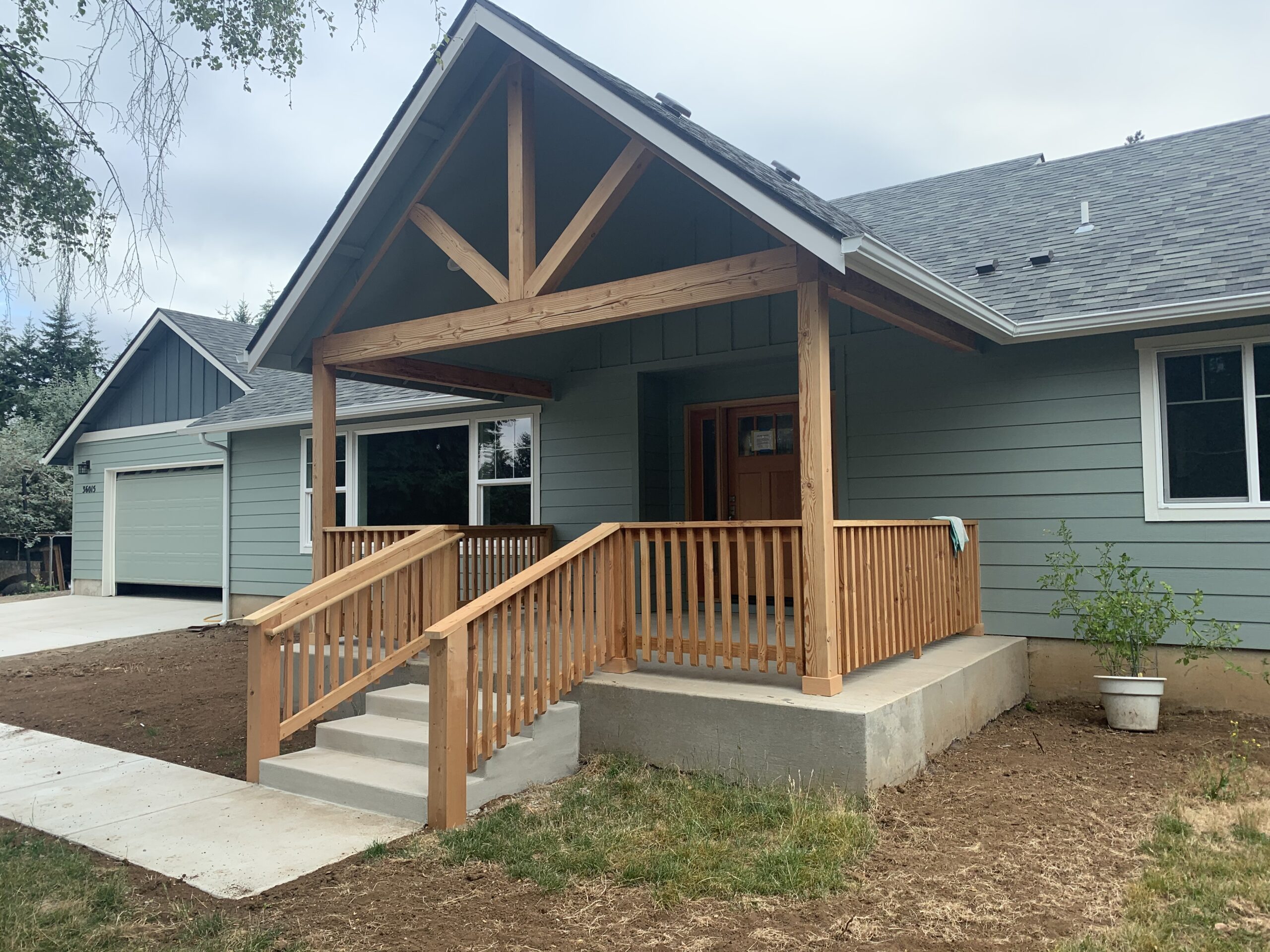 Custom built home from a side view of the porch